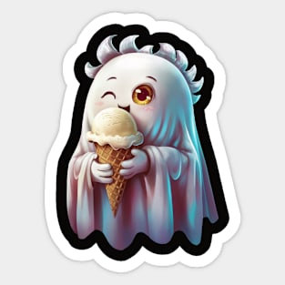 Cute Ghost eating icecream Sticker